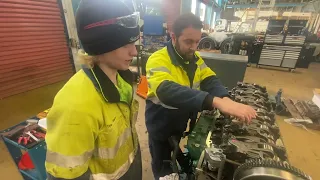 Valve and injector adjustment on a Volvo engine.