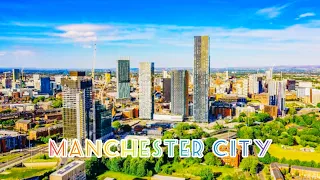 Manchester City, England. Aerial Footage.