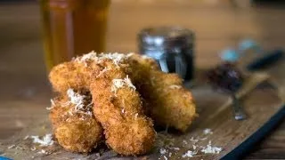 Deep-fried cheese & beer croquettes