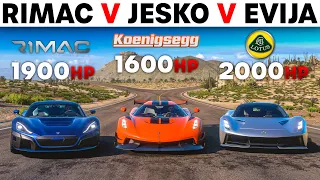 Forza Horizon 5 | Rimac Nevera VS Koenigsegg Jesko VS Lotus Evija | Petrol VS Electric Battle!