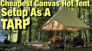 Cheapest Canvas Hot Tent Set Up Like A Tarp with   Solar Powered Fridge LiONCooler