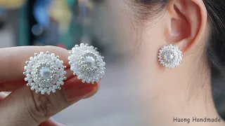 How to make earrings. Beaded stud earrings. Jewelry making