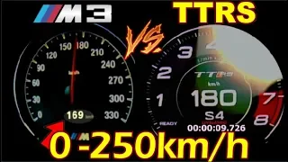 bmw M3 431 HP vs Audi TTRS 400 HP Acceleration Sound 0-250 100-200km/h