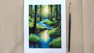 How to paint a forest scenery! No.17 | Acrylic on paper