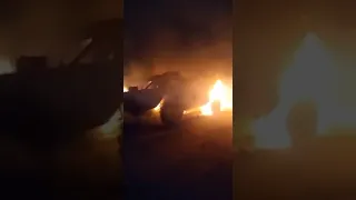 В Харькове женщина сожгла русский БТР с помощью "коктейля Молотова"