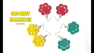 How to make DIY Easy Crochet  Simple Flower Earrings - Tutorial