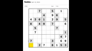 New York Times Sudoku Hard for April 12, 2024. Just me mumbling and solving