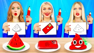 Crazy DRAW AND EAT Challenge! | Who Draws Better Receive a Prize! Art Battle by RATATA CHALLENGE