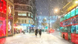 The Joy of Snow in London ☃️ Snowing in West End, Christmas Night Walk - 4K HDR 60FPS