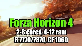 Forza Horizon 4 benchmark на слабом ПК (2-8 cores, 4-12 ram, R 7770/7870, GF 1060)