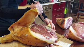 DISOSSO PROSCIUTTO INTERO.. Deboning whole prosciutto in pear shape