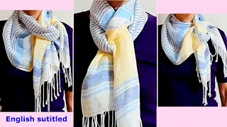 ♡解説付！リネン夏【ストールの巻き方】ミラノ巻きを４アレンジ how to wear summer long scarves Milan winding 4 styles with English