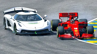 Ferrari F1 2020 vs Koenigsegg Jesko at Le Mans 24h Circuit