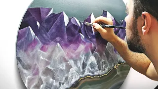 -REALISTIC AMETHYST GEODE-  acrylic SPEED PAINTING