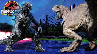 GODZILLA VS. REXY (T-REX) in JURASSIC PARK!! - Jurassic World Evolution (ゴジラ 2021 MOD)