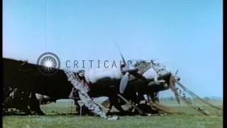 Wrecked German airplanes in a field near end of World War II in Europe HD Stock Footage