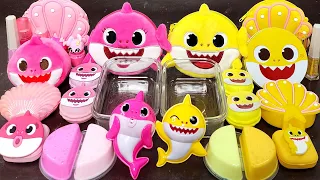 Mommy Shark VS Baby Shark Slime Mixing Makeup,Parts, Glitter Into Slime!Satisfying Slime Video#ASMR