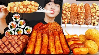 ASMR MUKBANG 직접 만든 대왕 가래떡 떡볶이 명랑 치즈 핫도그 스팸 김밥 먹방 & 레시피 FRIED CHICKEN AND Tteokbokki EATING