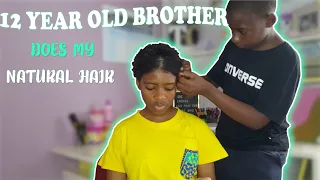 12 Year Old Brother Does My Natural Hair ||| Tisha Caroline ft. Davi