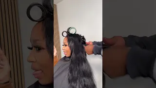 Traditional Quick Weave Tutorial🤭Straight Hair No Leave Out + Fringe Bangs Ft.#elfinhair #viral