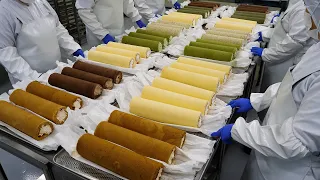 magic cream! amazing various roll cake mass production factory - korean street food