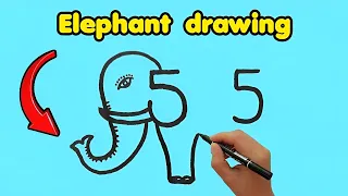 How to draw elephant from number 55 | drawing pictures | easy elephant drawing