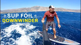 Sup foil downwind run in Karystos Bay, Greece