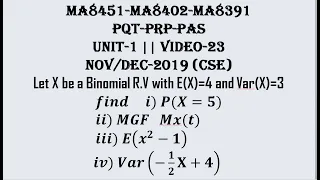 BINOMIAL DISTRIBUTION PROBLEM-3 |  PQT | PRP| PAS| UNIT-1 | VIDEO-23