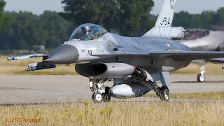 [4K] Volkel; Up Close to the Runway; RNLAF F16's + F35 Take Off Runway 24L