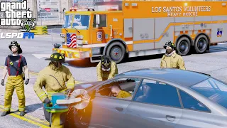 GTA 5 Firefighter Mod Heavy Rescue Firetruck Responding To A Car Accident (LSPDFR Fire Callouts)