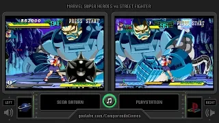 Marvel Super Heroes vs. Street Fighter (Sega Saturn vs PlayStation) Gameplay Comparison | VCDECIDE