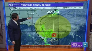 Noon Wednesday | Nicole still a tropical storm as it approaches the Bahamas, Florida's east coast