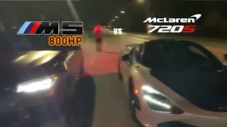 M5 F90 800hp vs McLaren 720S Drag Race