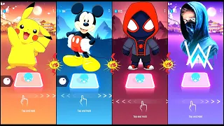 TOP4 Tiles Hop - Pikachu vs Mikey Mouse vs Spiderman vs Alan Walker