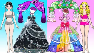 WEDDING DRESS: Rainbow Barbie VS Black Wednesday Addams - Barbie Wedding - DIY Arts & Paper Crafts