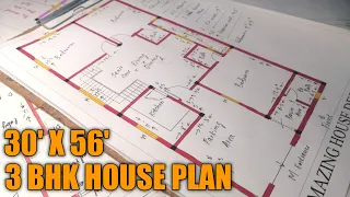 3 Bhk House Plan Design || 30x56 House Plan Design || Village House Plan || 6 Marla House Plan