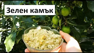 Зелен камък в градината