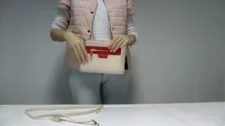 Кожаная сумочка через плечо женская молочно-бежевая с красным Katerina Fox