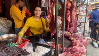 Wonderful Cambodian food market scenes 2023 | Beef, Pork, Fish, Vegetables, Fruit & More