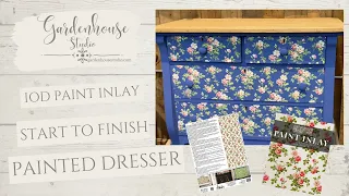 How to put IOD Inlay Rose Chintz on a Dresser From Beginning to End using Annie Sloan Chalk Paint