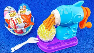 Satisfying ASMR Cutting l How to Make Machine Noodles in Rainbow Surprise Eggs & Grid Balls PlayDoh