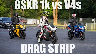 Ducati Panigale V4S vs k8 GSXR 1000 at the Drag Strip // Motovlog