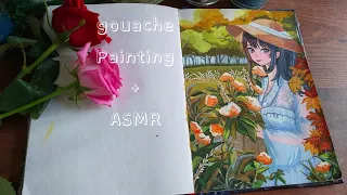 🍂 ASMR Autumn palette -Anime Girl in Garden painting with Jelly Gouache | cozy painting video