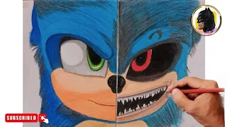 HALF FACES ! COMO DIBUJAR ! SONIC EXE VS SONIC THE HEDGEHOG