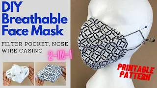 DIY Breathable pleated mask at home | How to make an easy pattern & sewing tutorial 😷Free pattern