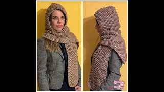 Sciarpa con cappuccio ai ferri 🧶🧣 Facilissima anche per principianti👍😉