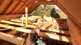 Building LOG CABIN Alone S4 Ep1-Starting Interior Work (Attic Floor)