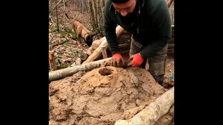 Building a Hunter Hut with a Fireplace - Bushcraft Shelter from Wood and Clay