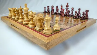 Luxury Chess Board with Maple Burl, Cocobolo, Ebony, Purpleheart, and White Oak