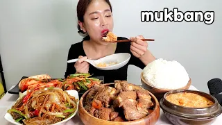한식먹방:)마트에서 산 갈비찜,잡채,비지찌개,각종 김치먹방 korean food Galbi-Jjim,Kimchi Mukbang eating show